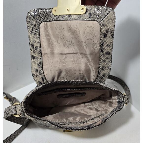 Michael Kors Charlton Crossbody Snakeskin Leather Buckle Adjustable Strap Small - Picture 8 of 13